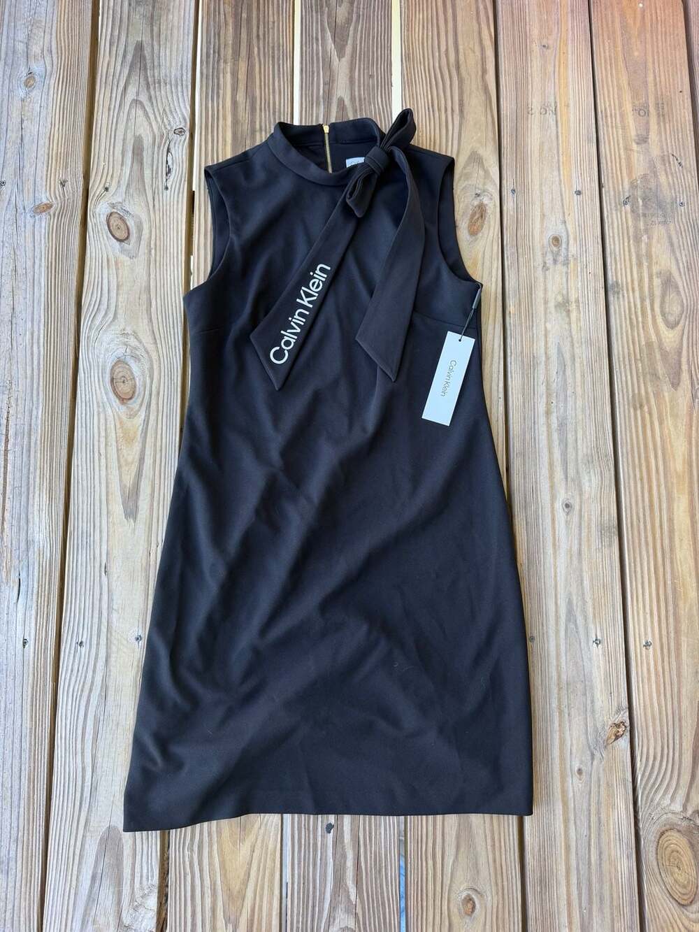 Calvin Klein Black Sleeveless Tie Bow Mock Neck Sheath Dress Size 6 NWT